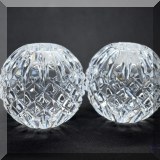 G21. Pair of Waterford crystal ball-shaped candlesticks. 2.5”h - $32 for pair